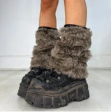 GETADME Vintage Faux Fur Leg Warmers Furry Boots Cover Socks Winter Thickened Plush Socks Hot Girl Jk Punk Hiphop Cosplay Accessories
