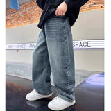 GETADME 5-14Y Boys Jeans Pants Spring Kids Wide Leg Straight Trousers Autumn Loose-Fit Casual Trousers Children's Trendy Sweatpants