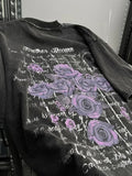 Getadme Purple Rose Romantic Retro Print Plus Size Women T-shirt Street Y2k Loose Trendy Fashion Lady Tops 2025 New Streetwear Clothing