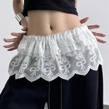 GETADME Korean Fashion Lace Irregular Skirt Curtain White Flowers Lace Mesh Halfbody Skirt Women Summer Bottoms Jeans Decorative Hemline