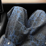 GETADME 2025 Spring New Style American Vintage Leopard Print High-end Feel Loose-fit Straight-leg Wide Leg Jeans For Women