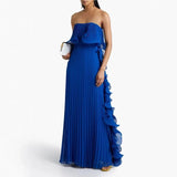 Getadme Trendy Women Summer Holiday Dress Orange Pleated Chiffon Long Formal Dresses Custom Made Ruffled Strapless Beach Party Dress