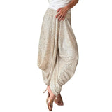 GETADME Women Lantern Pants Elastic Waist Lantern Pants for Women Glitter Wide Leg Trousers for Party Streetwear Spring Summer Bloomers