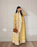 GETADME 가을 여성용 롱 코트, 레트로 프린트 긴팔 무슬림 아바야 사우디 패션 주름 허리 벨트