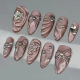 GETADME 24Pcs Black Y2k Long False Nails with Almond Head Design Cat's Eye Silver Stripe Pattern Press on Fake Nails Wearable Nail Tips