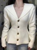 Getadme Small Fragrance Elegant Slim Women Cardigan V-neck Autumn Korean Chic Gentle Soft Waxy Tops Temperament Knitwear Sweater