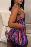 GETADME Striped Paisley Print Women's Set One Shoulder Tank Top and Shorts 2025 Summer Fashion Two 2 Piece Set Outfits Tracksuit