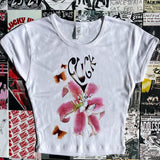 GETADME Summer Goth Punk Baby Tank Vintage Street Youthful Women Graphics Print Grunge Y2k Clothes Aesthetic Cute Slim Crop Top T-shirt