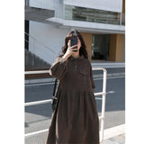 Getadme-Fashion Winter Dress Loose Shirt Ruffle Long Sleeve Dress Robe Harajuku Vintage Dress Lady T Shirt Streetwear Solid Casual Dress