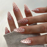 GETADME Gentle Light Pink French Fake Nails 24/30Pcs Almond Acrylic Press On Nails Polka Dot Printed Women and Girls Charm False Nails