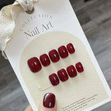 GETADME 10Pcs Pure Color Handmade Short False Nail with Glue Press On Nails Full Cover French Round Head Manicure Wearable Nail Tips Art