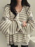 Striped Hoodie Women Korean Fashion Preppy Style Oversized Sweatshirt Female Autumn Vintage Casual Loose Long Sleeve Y2k Hoodies