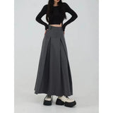 GETADME Women Skirts Spring Pleated Floor Length Solid Simple Classic Graceful Popular Newly Young Stylish Cool Korean Style Hot Sale