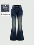GETADME Fashion Y2k Jeans For Woman Blue High Waist Flared Denim Pants With Embroidery Vintage Retro Style  2025 Trendy Collection