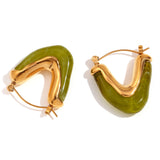 GETADME Ins Blogger Style Fashion Textured Acrylic Amber Green White Gold Plated Steel V Shape Hoop Earrings zielone kolczyki damskie