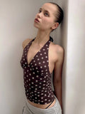GETADME Weird Puss Polka Dot Print Vest Women Y2K Lace-Up Backless Halter v-Neck Skinny Summer Trend Daily  Street Basic Chic Tank Tops