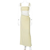 GETADME 여성용 섹시 붕대 메시 패치워크 롱 드레스 레이스업 시스루 비대칭 이브닝 파티 드레스 레이디 가운 하이 스트리트