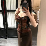 GETADME Vintage Brown Crop Top Women 2026 New Printed Sleeveless Slim Tank Tops Summer Y2K Sweet Cute Casual Streetwear Woman Clothing