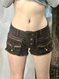 GETADME American Spice Girl Multi-Pocket Denim Shorts Women's New Low Waist Hips A-Word Y2k Hot Pants