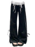 GETADME Y2k Baggy Laces Patchwork Sweatpants Vintage Woman Korean Fashion Loose Sports Pants Harajuku Gyaru Casual Trousers