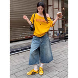GETADME ZHIZOU Summer Women American Retro Jorts Jean Ripped Shorts Japanese Y2K 90s Goblin Core Punk Calf-Length Denim Pants Boyfriend