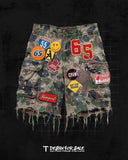 GETADME Retro Blue Streetwear Patchwork Denim Short Y2K Jeans Men Women Hip Hop Cartoon Graphics Loose Camo Denim Fitness Casual Shorts