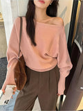 GETADME Batwing Long sleeve Knitted Pullover Women 300g Thick Off shoulder Top Korean Fashion Sweater Loose Casual Autumn Outwear Pull