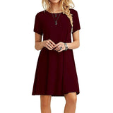 GETADME Women Casual Short Sleeve T Shirt Dress Vintage O Neck Print Loose Mini Dress Elegant Simple Mini Dress Streetwear Sundress