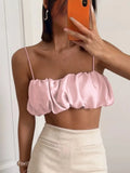 GETADME Sexy Backless Flower Bud Fold Camisole Spring and Summer Women's Chic Loose Soft Beach Travel Vacation Casual Base Camisole Top
