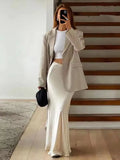 GETADME 2025 New Pink Midi Skirts Women Fashion Elastic Waist Black Skirt Autumn Casual High Waist Satin Long Skirt Women's Chic Skirts