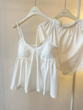 GETADME White Women Pajamas Summer Sleepwear Spaghetti Strap Shorts Sets 2 Pieces Padded Night Wears Korean Sleeping Lace Home Suit 2025