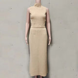 GETADME Tuularose Elegant Long Skirt Two-piece Set Women's Sleeveless Knitted Turtleneck Vest Slim Skirt Set 2025 New Fashion Skirt Set