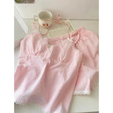 GETADME 레이스 잠옷 여성 파자마 세트 솔리드 한국식 피아마 여름 반바지 세트 2피스 스파게티 스트랩 나이트웨어 캐주얼 홈 슈트