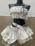 GETADME 2025 Vintage Summer Elegant Y2K Woman 2 Piece Sets Punk Gothic Strapless Crop Tops +High Waist Ruffle Skirt Female Party Outfits