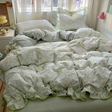 GETADME Ruffles Bedding Set Floral Style Duvet Cover Pillowcase with Bedsheet Skin-friendly Bed Linen Set Girls Room Bedclothes 이불세트