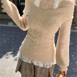 GETADME Fashion Vintage V-neck Knitted Tops Women 2025 Early Autumn New Sweaters Pullover Slim Long Sleeve Pullovers Sexy Gray Sweaters