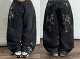 GETADME American New Fashion Blue Washed Loose Tooling Jeans Women Y2K Gothic Hip Hop Popular Casual Joker Wide Leg Straight Pants