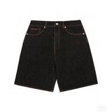 GETADME Summer original color washed flying dog print denim shorts beach trend loose fashion couple quarter pants straight casual pants