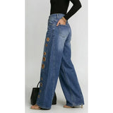 GETADME Missuoo Women's 2026 New Washed Blue High-Waist Metal Grommet Wide Leg Jeans, Casual Loose Fit Streetwear Pants for Daily Wear