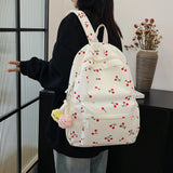 GETADME Corduroy Backpack Cherry Pattern Women Travel Daypack Adjustable Strap Laptop Backpack Zipper for Work Shopping School