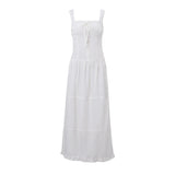 GETADME Candyhot Elegant Square-neck White Maxi Dress Casual Summer Slim Lace Up Sleeveless Dreses 2025 French Party Beachwear Vestidos