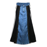 GETADME 240939 European American Personalized Buttons Woman A-line Skirt Loose Plus Size Patchwork Denim Long Skirts Faldas Mujer Saias