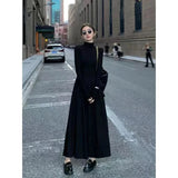 GETADME New French Style Temperament Women's High-Grade Black Dress Hepburn Style Gray Turtleneck Dress for Women Autumn Winter DF4964