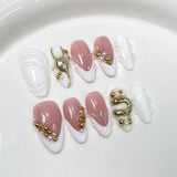 GETADME 10Pcs Nude Pink Almond Manicure Nail Stickers Mid-length Ballet Simple Reusable Press on Nails Artificial Handmade False Nails