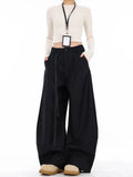 GETADME High Waist Women Suit Pants Straight Office Ladies Korean Fashion Trousers Casual Button Loose Female Black Pants New 2025