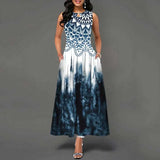 GETADME 여름 유럽 및 미국 민소매 롱 드레스 여성 꽃 프린트 대형 스윙 스커트 보헤미안 레트로 루즈 롱 스커트