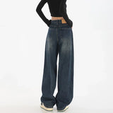 GETADME Woman High Waist Slim Fit Wide Leg Jeans Female High Street Y2k 2000s Casual Pants Lady Fashion Black Blue Loose Denim Trouserse