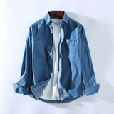GETADME Men's Casual Denim Shirt Fashion New Simple Casual Cotton Slim Jean Long Sleeve Shirt Male Brand Clothes Top Blue