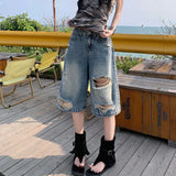 GETADME American High Street Style Ripped Wide Leg Jeans Women Summer New Loose Pear Shape Slimming Small Size Straight Seven-Foot Pants