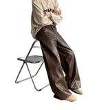 GETADME PU Leather Pants Men 2025 Spring Men's Punk American Fashion Hip Hip Men Wide-leg Mopping Trousers Windproof Dark Brown/Black